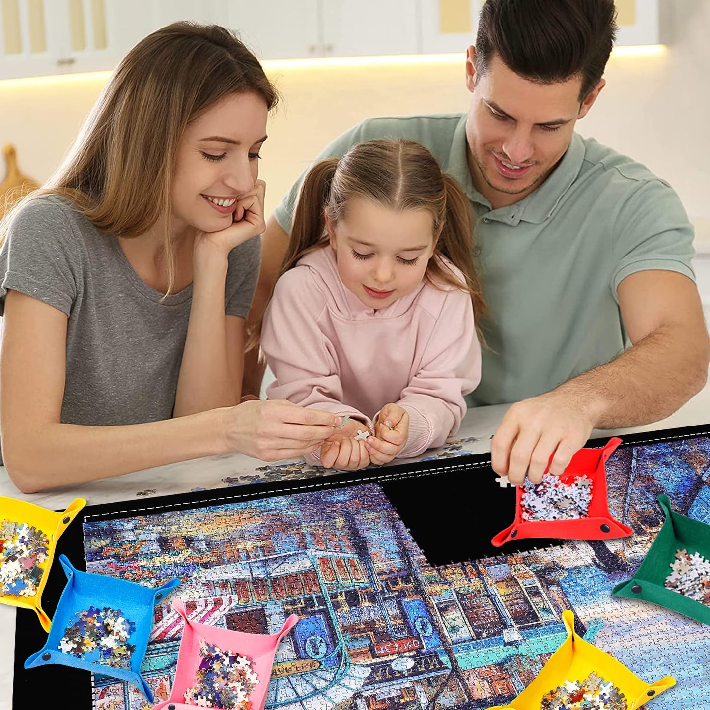 Jigsaw Puzzle Mat Roll Up - 1500 1000 500 Pieces Puzzel Matte, Black Roll-Up Puzzles Mats Felt Save Trays for Sorting Table Board Clear Sheets, Frame Keeper Storage Accessories for Adults