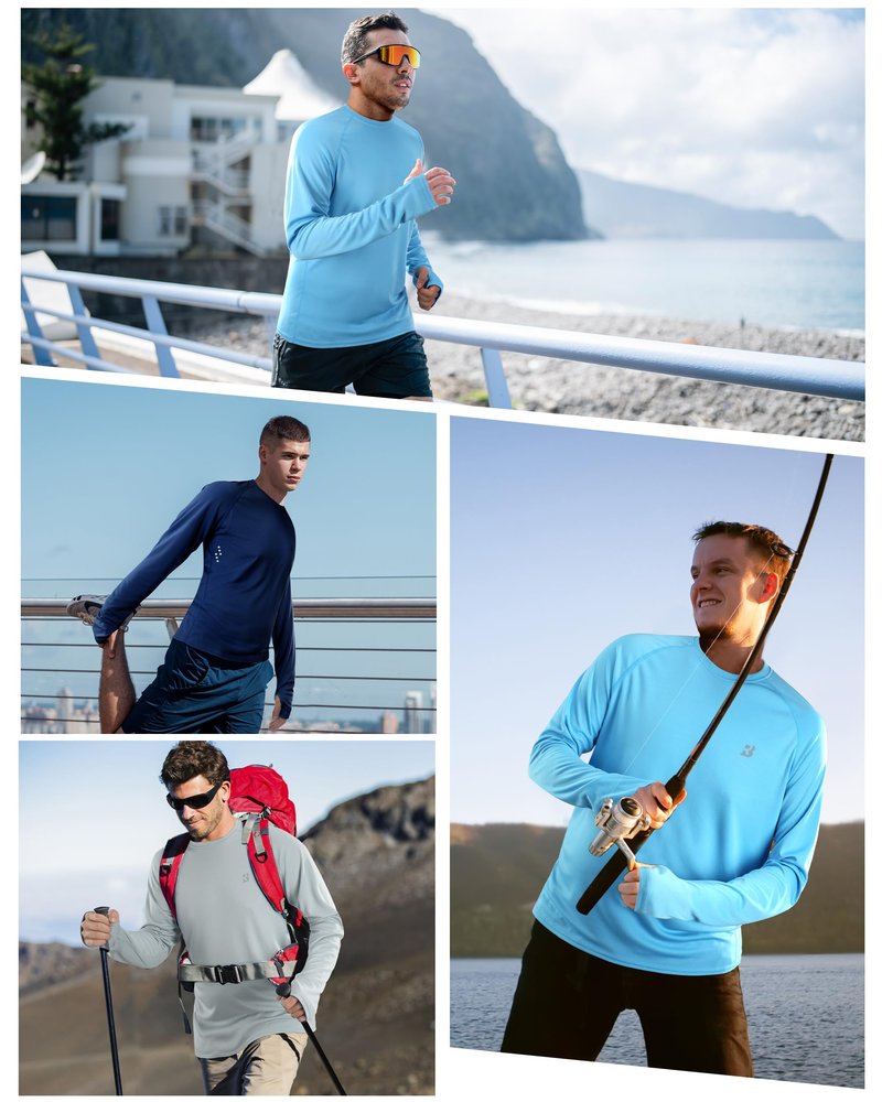 Roadbox Mens UPF 50+ Long Sleeve Swim Rash Guard, UV Sun Protection SPF Shirts for Outdoor Fishing Hiking Running Silver Gray