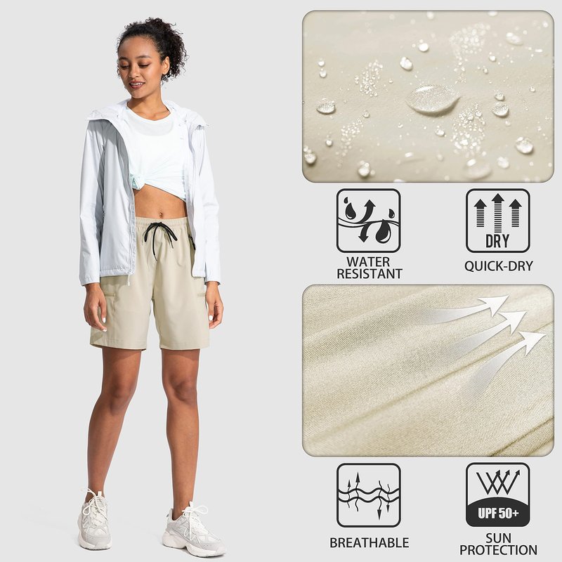 SANTINY Women's 5''/ 7''/9'' Hiking Cargo Shorts Quick Dry Lightweight Summer Shorts for Women Athletic Golf Zipper Pockets(Khaki_XXL)