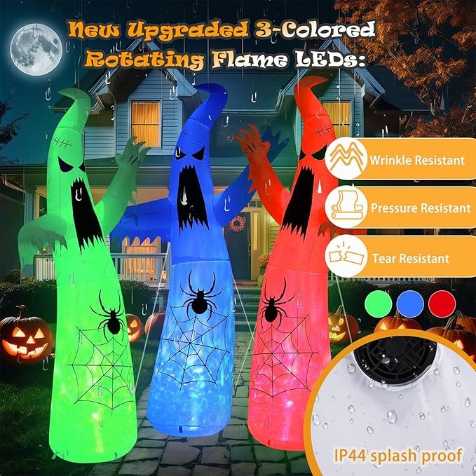 Halloween Inflatable Ghost Decoration, LED Color Changing Lights, Outdoor Yard Decor with Wings (8FT Thriller Spider Ghost)