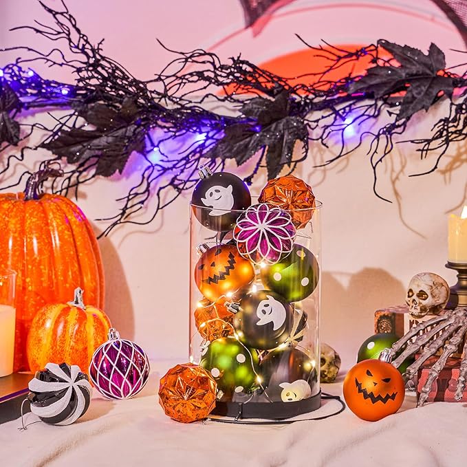 JORNOY Halloween Ornaments Set, Shatterproof Plastic Hanging Baubles for Tree with Lanyard, Balls Baubles for Home Holidays Decor, 2.36 inch/60mm, Ghost