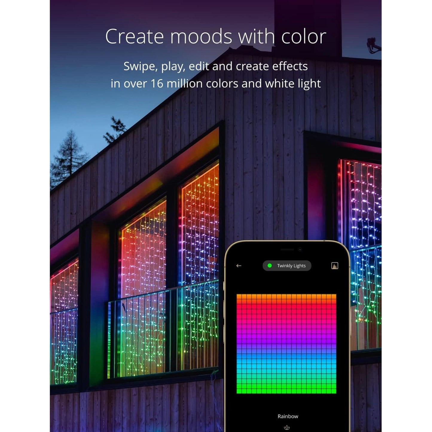 Twinkly Christmas Curtain Lights 210 RGB+W LEDs - App-Controlled, Sync with Music, Indoor & Outdoor Use, Compatible with Google Assistant, Amazon Alexa, Apple HomeKit, Bluetooth & WiFi Connectivity