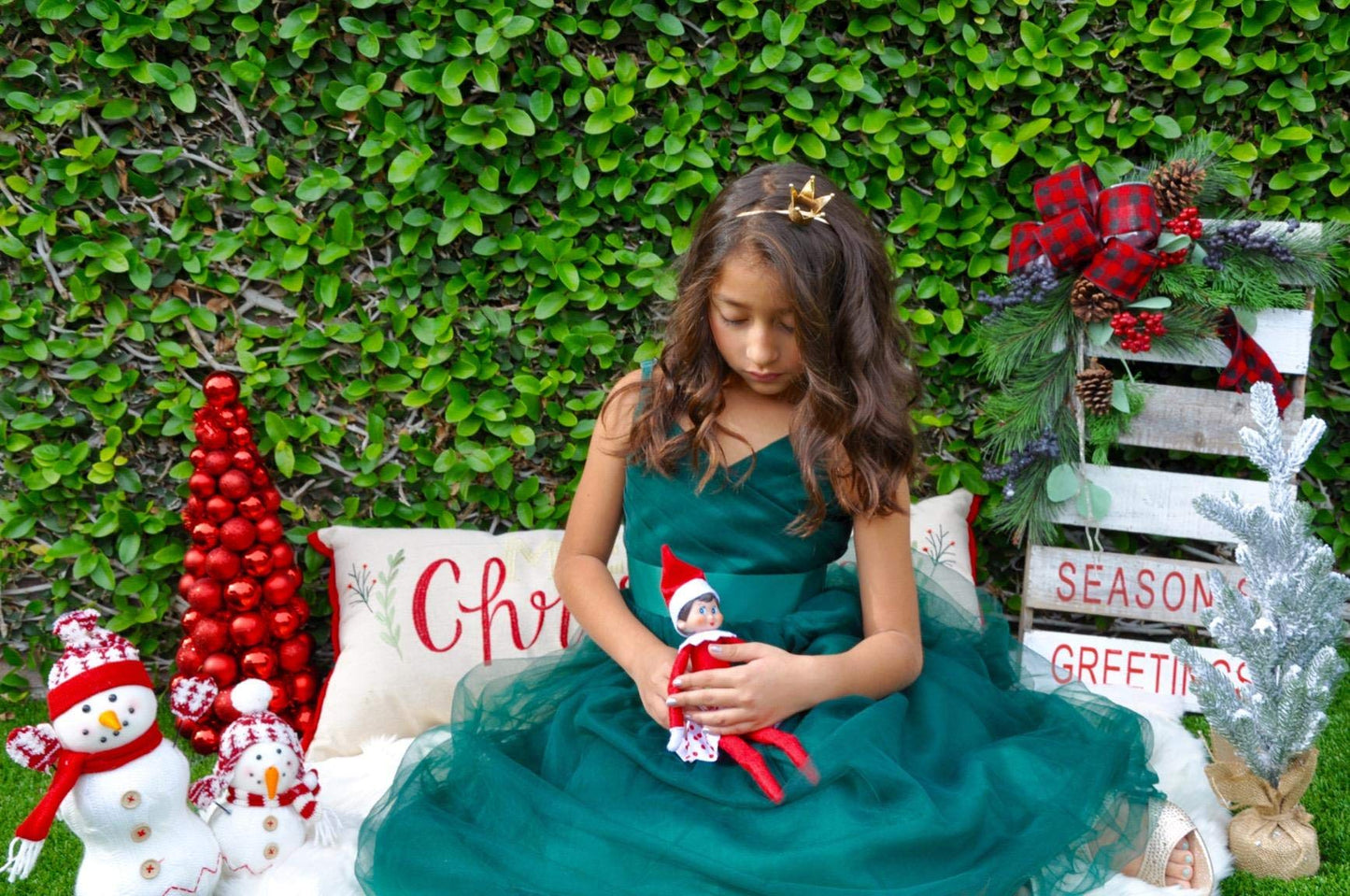 Glamulice Emerald Green Flower Girl Dress Lace Bridesmaid Long A Line Wedding Pageant Dresses Elegant Spaghetti Strap Party Gown Holiday Formal Princess Christmas Green Dance Photo Shoot Ball Gown 10