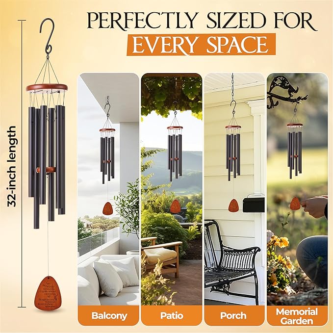 32 Inch Memorial Wind Chimes Outdoor, Sympathy Gifts for Loss of Loved One, Memorial Gifts for Loss of Mom, Sympathy Wind Chimes for Mother, Father, Brother, Sister