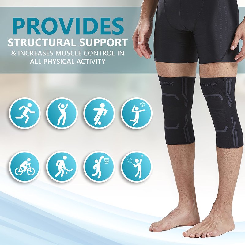 Bodyprox Knee Compression Sleeve for Men and Women (2 Pack), Knee Support Brace for Running and Work out (X-Large)…