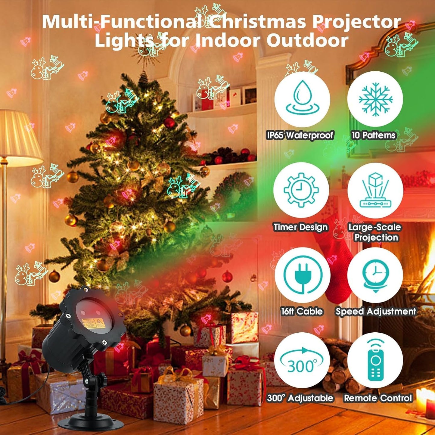 Christmas Projector Lights Outdoor, Waterproof Christmas Decorations Led Lights Projector with Remote Control Timer