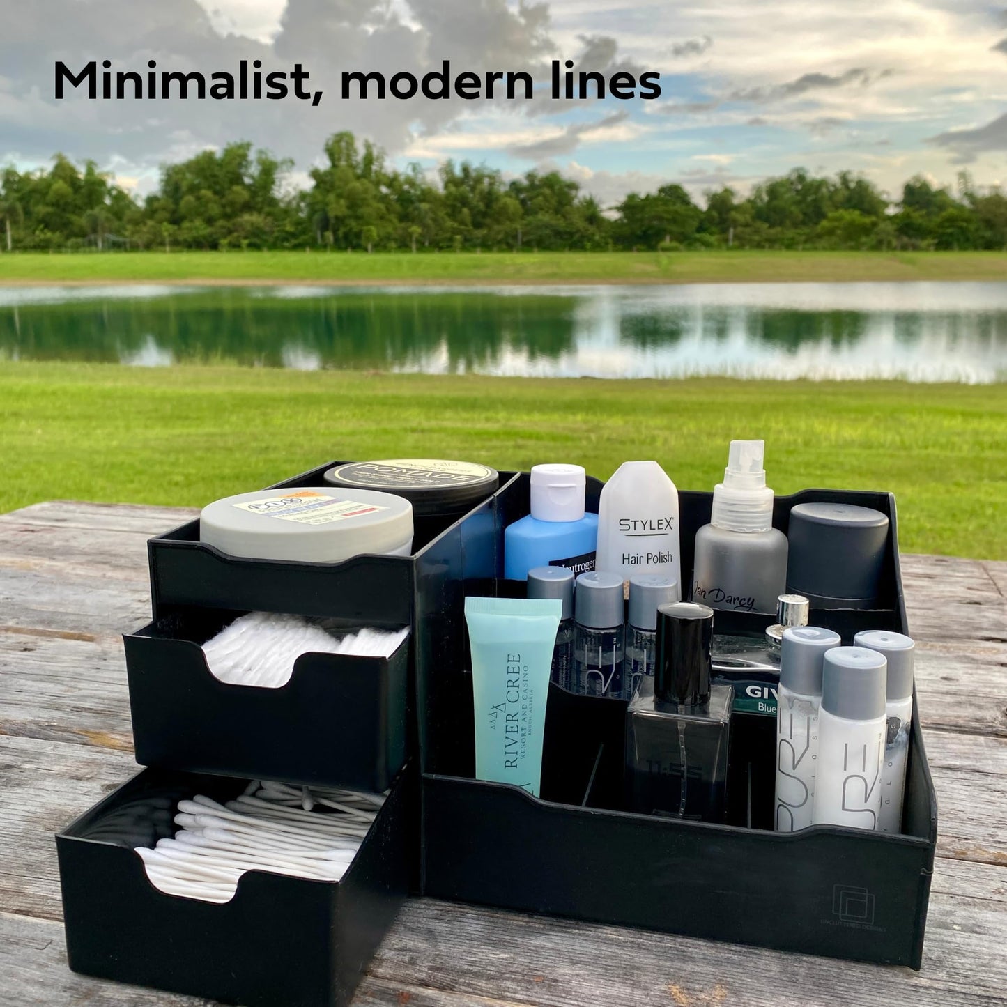 Large Black Cosmetic Organiser - Organiser Box With Drawers for Aftershave, Deodorant, Beard, Shaving Lotion, Perfume & Skincare - Perfect for Mens Bathroom & Bedroom Storage - Uncluttered Designs