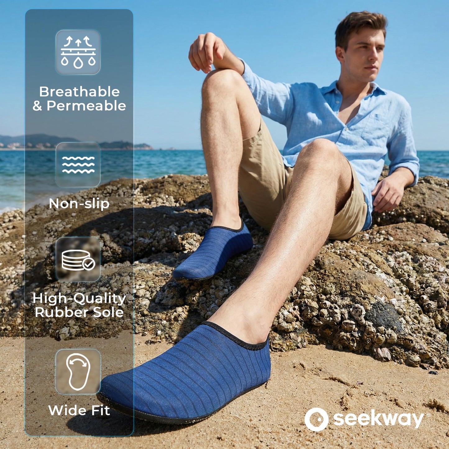 SEEKWAY Water Shoes Quick-Dry Aqua Socks Barefoot Non Slip for Beach Swim Yoga Pool Lake Surf Women Men Blue SK002(U)
