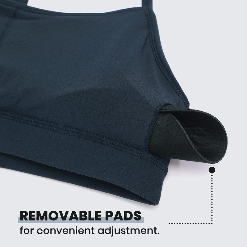 CRZ YOGA Butterluxe Y Back Sports Bras for Women - Padded Racerback Low Impact Spaghetti Thin Strap Workout Yoga Top True Navy X-Small