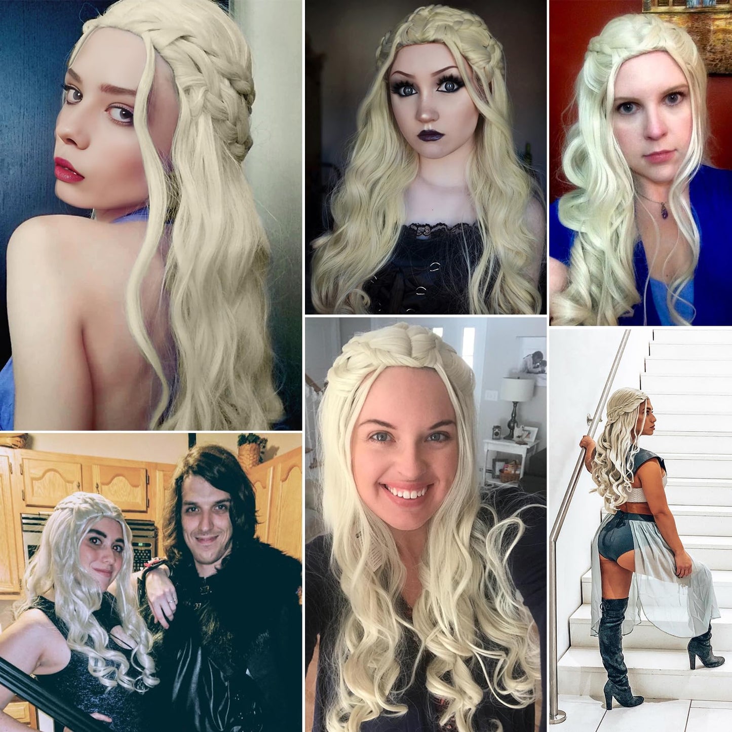 Probeauty Long Blonde Braid Wig Women Halloween Costume Cosplay Wig Cap ( Curly Braid B)