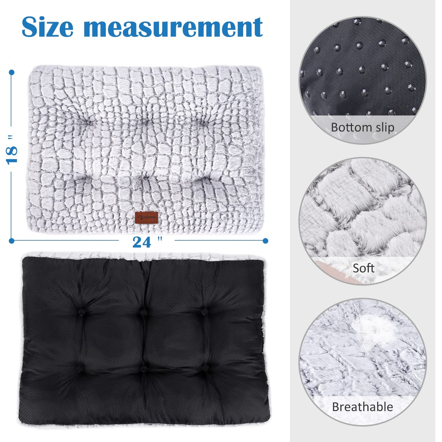 ULIGOTA Dog Bed Crate Pad Soft Dog Crate Mattress for Small Medium Large Dogs Soft Dog Bed Anti Slip Fulffy Comfy Kennel Pad 60x45cm