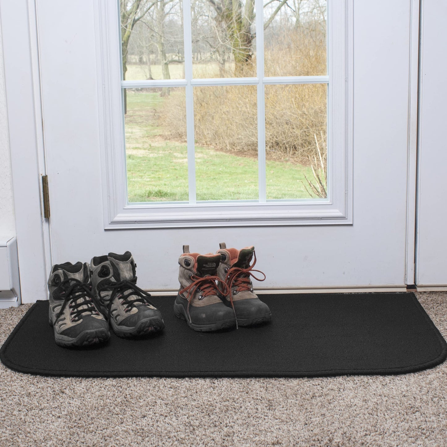 Ritz Solid Accent Rug: 18" x 30" Stain Resistant Kitchen or Living Room Floor Mat, Latex Backing, Machine Washable, Black