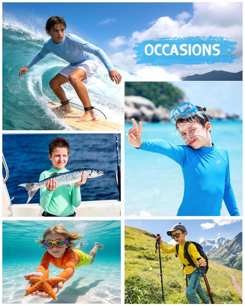 DRONIRING Boys' Long Sleeve Rash Guard, UPF 50+ Swim Shirt Toddler Kids, Quick Dry SPF UV Sun Protection Water Shirts for Beach Surf Swimming