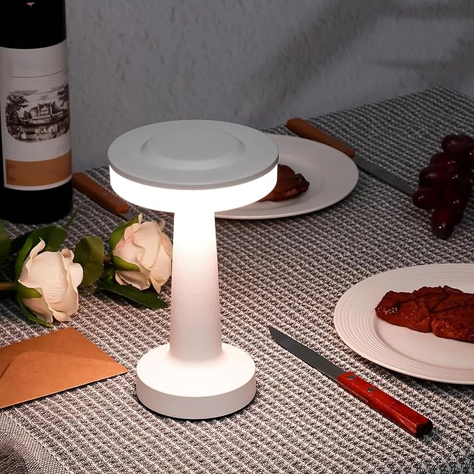 Riakrum Set of 2 LED Portable Cordless Table Lamp with Touch Sensor 3 Color Stepless Dimming Rechargeable Battery up to 15 Hours Cordless Table Light Wireless Lamp for Nursery(White,4 Pcs)