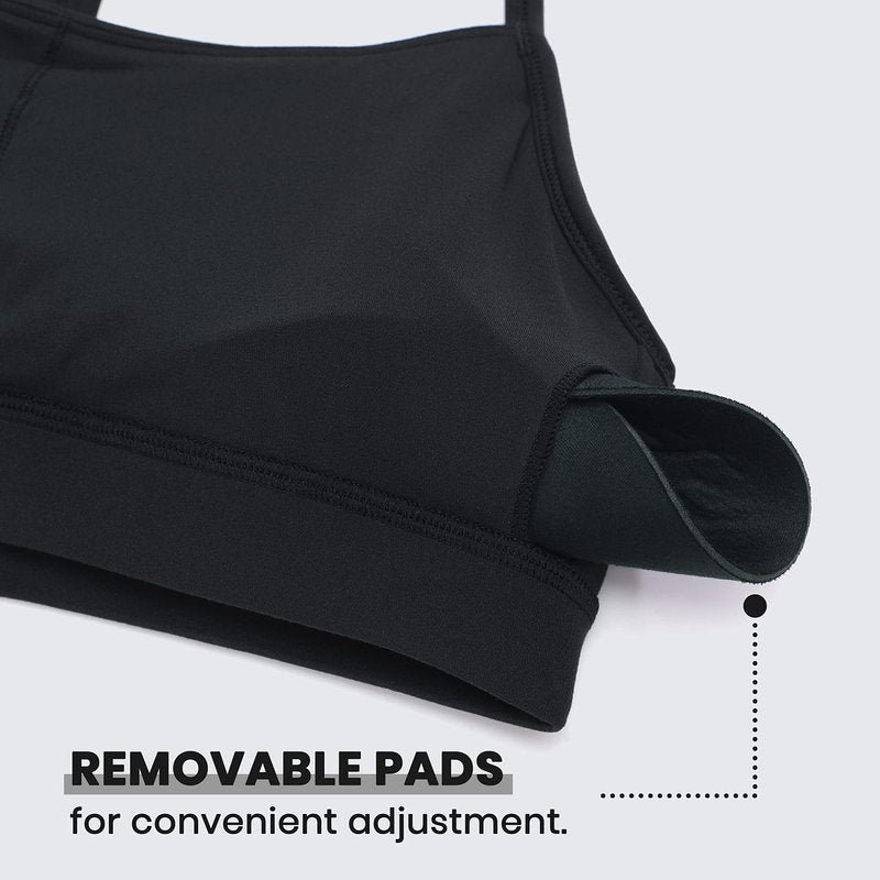 CRZ YOGA Butterluxe Womens Y Back Sports Bra - Padded Racerback Low Impact Spaghetti Thin Strap Workout Yoga Top Black Small