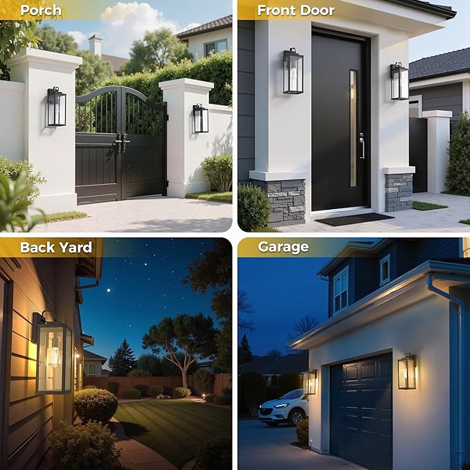 L LOHAS LED 2 Pack 17 Inch Large Size Dusk to Dawn Outdoor Light Fixture, Black Waterproof Anti-Rust Porch Lights Ourdoor, Exterior Lighting Fixtures for Porch, Doorway, Garage, ETL Listed