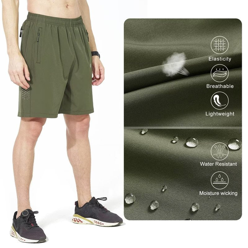 NORTHYARD Men's Athletic Running Shorts Gym Workout 7"/9"/5" Quick Dry Lightweight Sports Basketball Tennis 3 Zipper Pockets ArmyGreen S