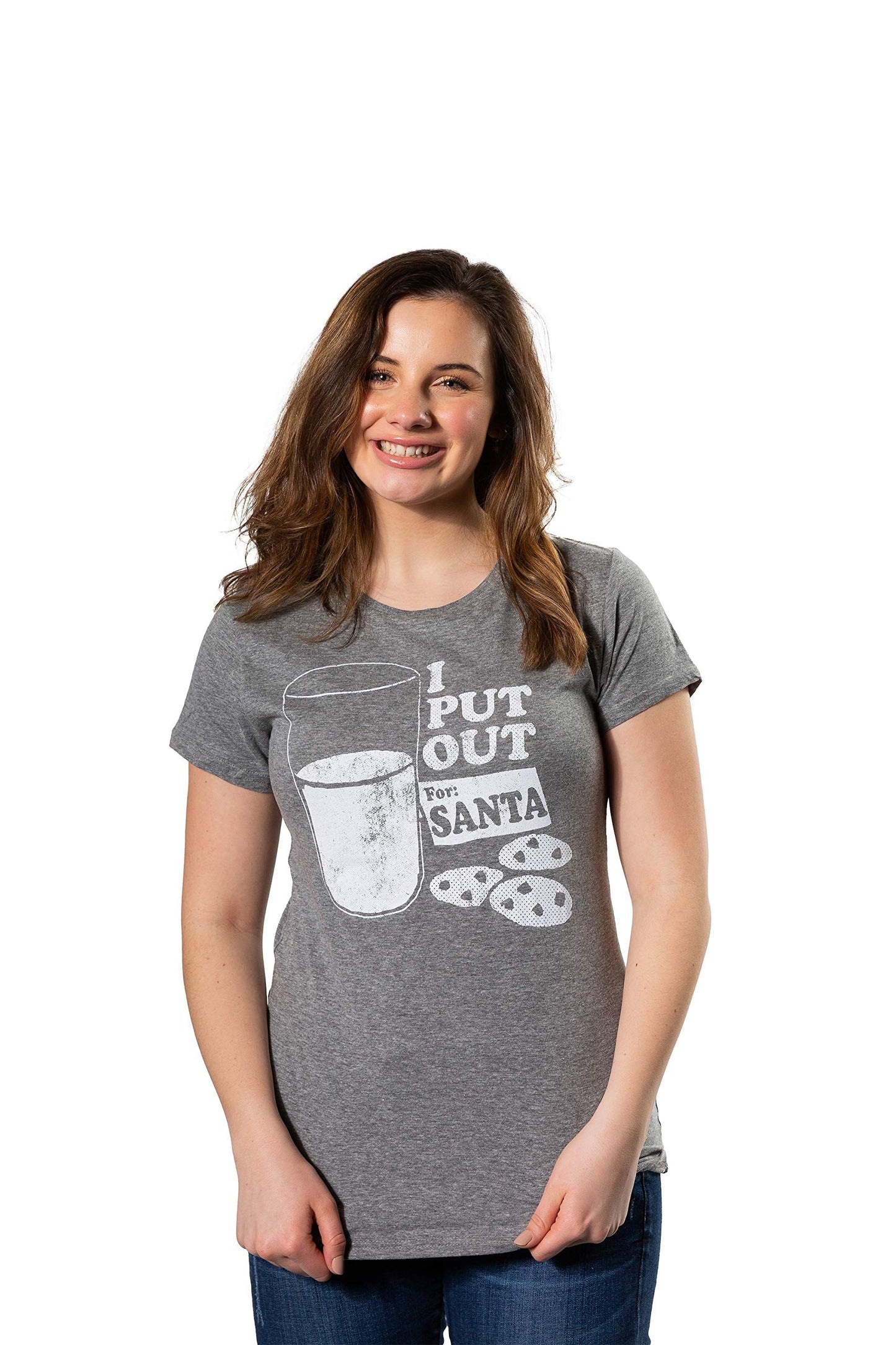 Womens I Put Out for Santa T Shirt Funny Sarcastic Novelty Tee Funny T Shirts Christmas Tops for Women Cool Adult Humor Top Women's Novelty Dark Grey L