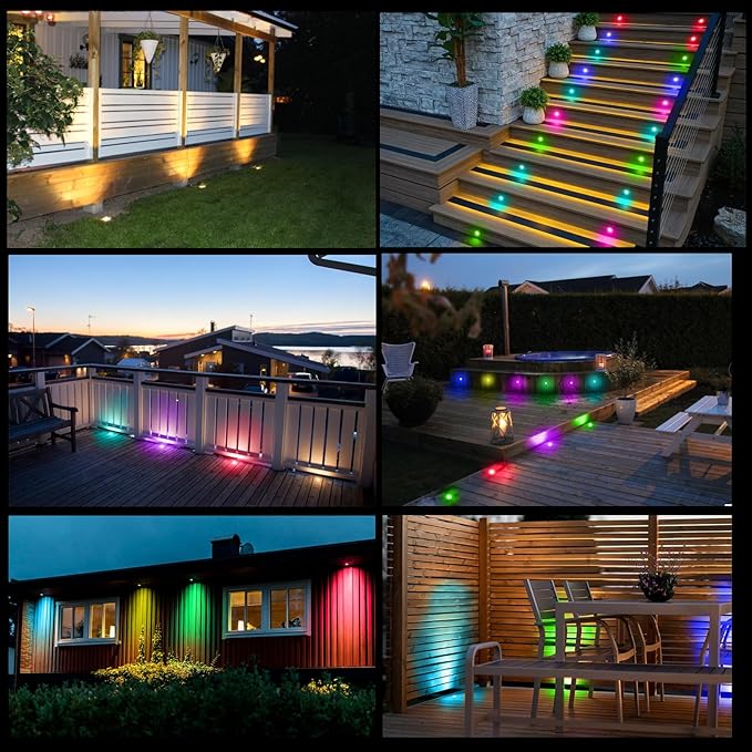 FVTLED Recessed LED Deck Lights Kit, Φ1.77 Low Voltage WiFi Pixel RGBW+IC Deck Lighting Work with Alexa/Google Home, IP67 Waterproof Outdoor Step Lights DC12V for Garden,Steps,Stair(6 Pack, Black)