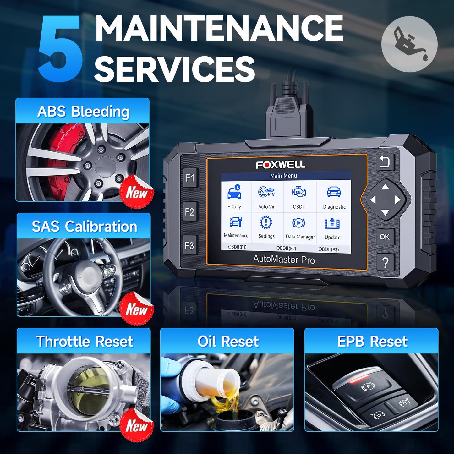 FOXWELL NT614 Elite OBD2 Scanner for ABS SRS Engine Transmission, 5 Reset Functions (ABS Bleeding, Oil, EPB, SAS, Throttle) Code Reader, Battery Voltage Test, WiFi Update Scan Tool, NT604 Upgrade