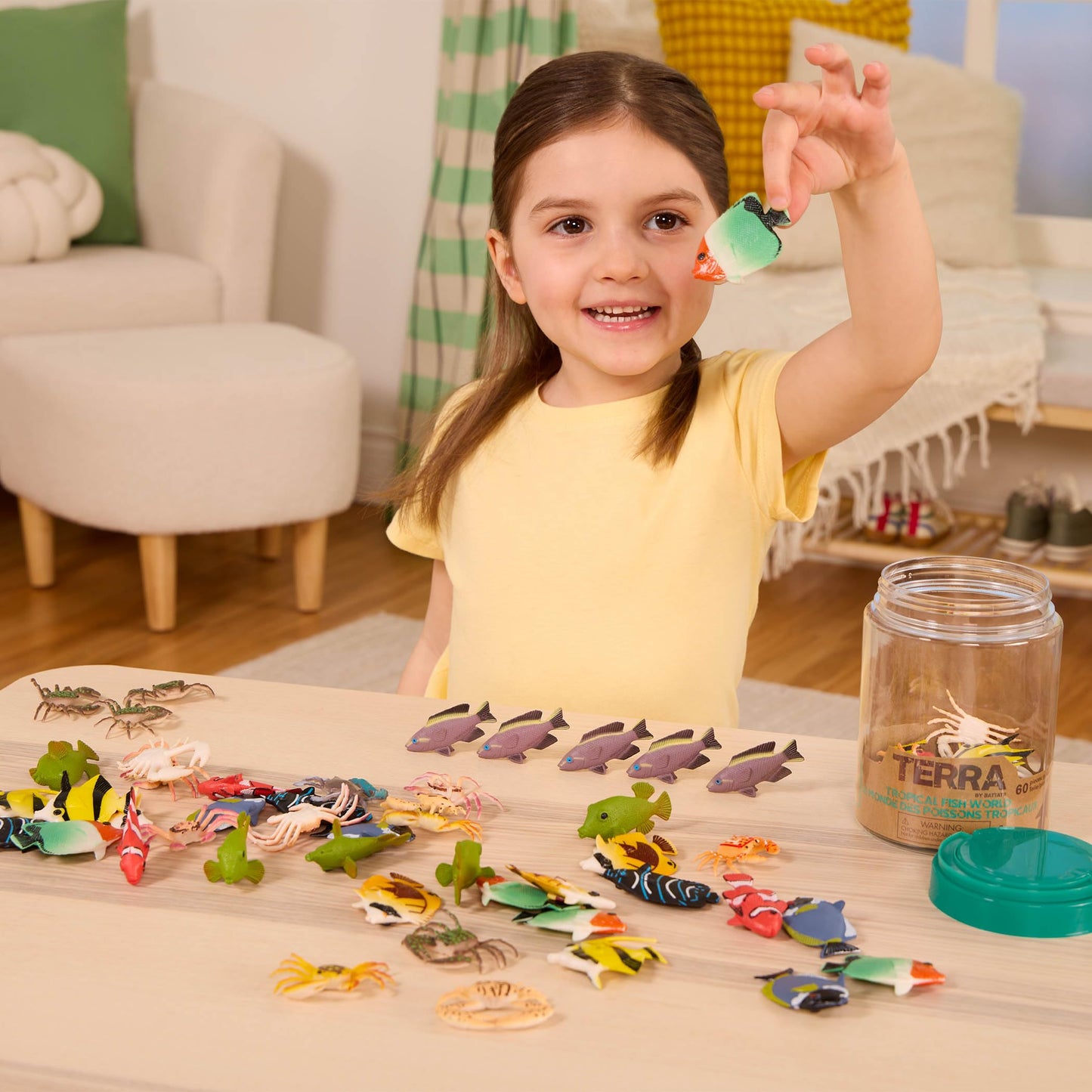 Terra by Battat – 60pcs Tropical Fish & Crab Toys – Mini Plastic Ocean Animal Figurines for Kids – Realistic Sea Creatures in Tube – Sensory Educational Playset for Toddlers Ages 3+