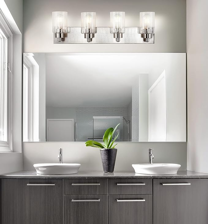 JONATHAN Y JYL7558A Irving 27.75" 4-Light Modern Contemporary LED Vanity Light Glam Transitional 2700K 9W Bulbs Included Bathroom Hallway Living Room Bedroom Mirror Cabinet, Nickel