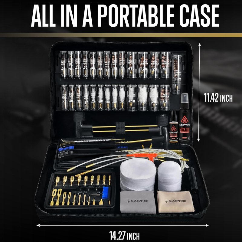 GLORYFIRE Gun Cleaning Kit Rifle Handgun Shotgun Pistol Cleaning Kit for All Guns with High-end Brass Brushes, Mops, Jags, Reinforced, Lengthened Rods and Gun Cleaning Snake&Ropes