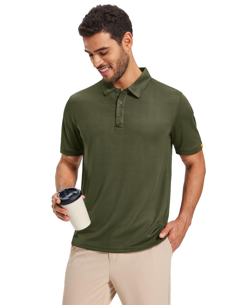 MAGCOMSEN Men's Polo Shirts Short Sleeve Dry Fit Moisture Wicking Golf Polos UPF 50+ Casual Collared T-Shirt Army Green XL