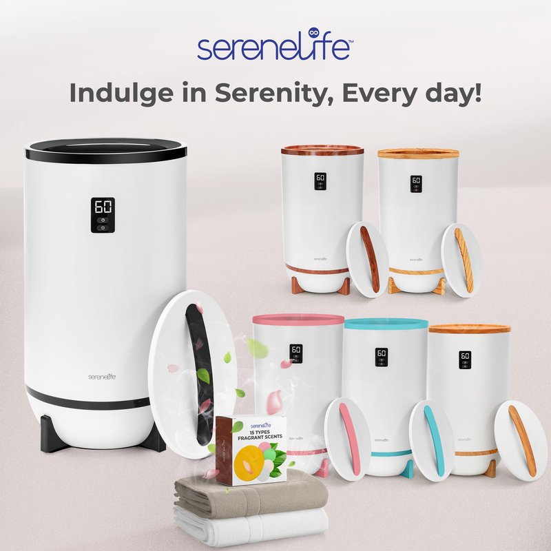 SereneLife Towel Warmer Bucket Style – Portable Blanket Heater for Spa and Bathroom, Large Capacity, Customizable Fragrance, Auto Shut-Off, Fits 2 Large Towels or Blankets, One-Touch Control, Black