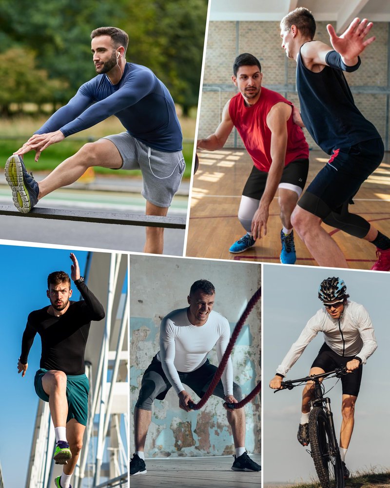 Roadbox Mens Compression Shirt, Cool Dry Long Sleeve Workout Shirts, Running Athletic Football Gym Base Layer Tops UPF 50+ Black