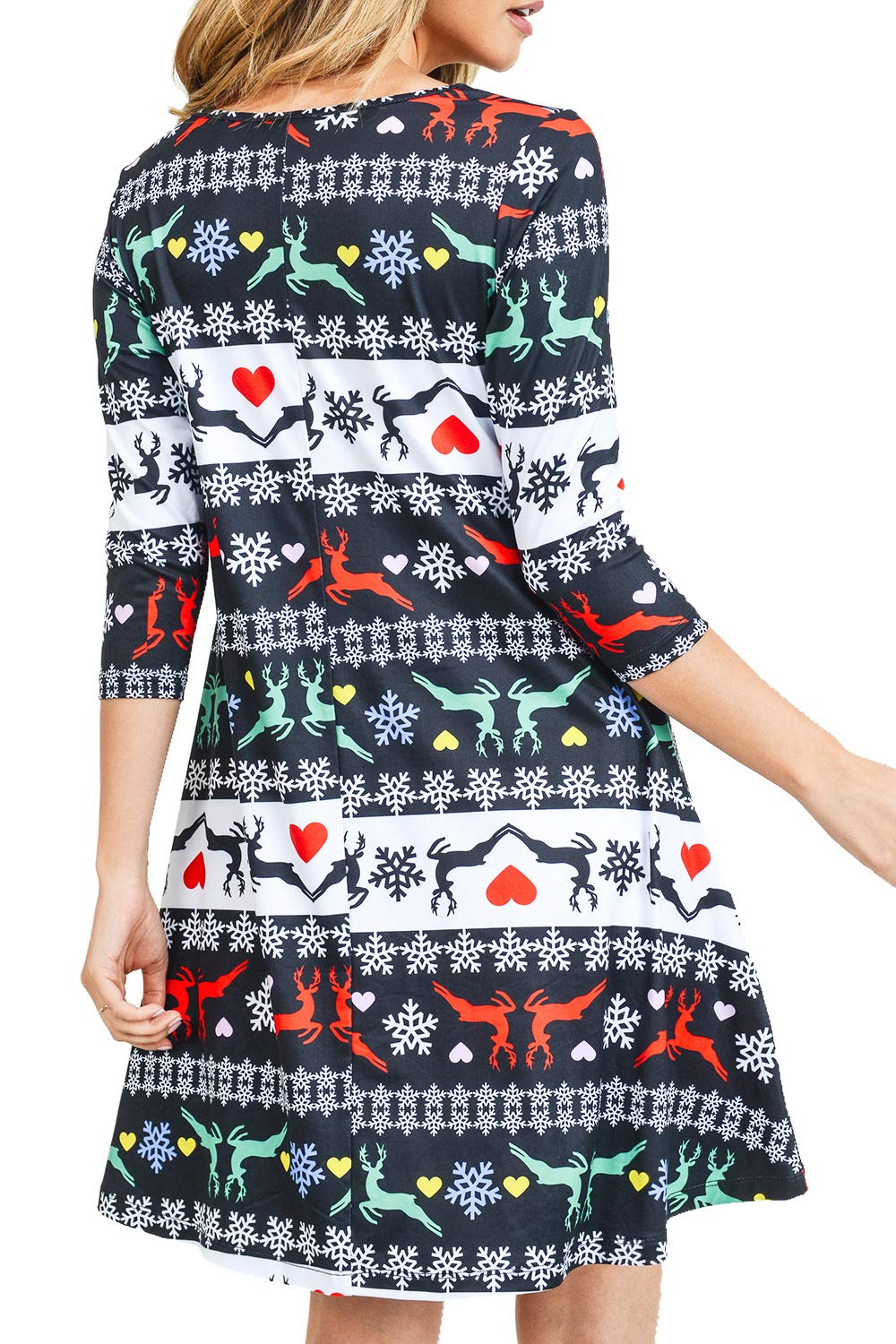 ICONOFLASH Women's Plus Size Ugly Christmas Sweater Dresses with Pockets XL 3/4 Sleeves Crew Neck A Line Dress Holiday Party Black