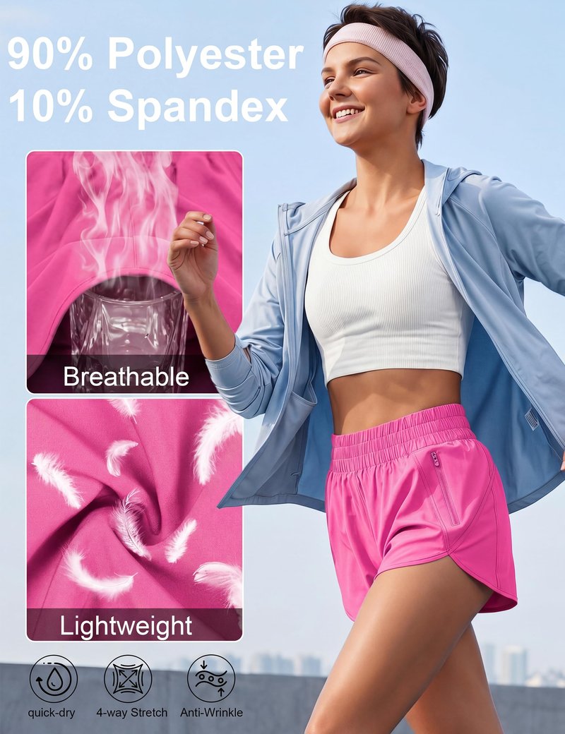 BMJL Women's Running Shorts Elastic High Waisted with Pockets, 2.5" Sporty Workout Quick Dry Athletic Shorts(M,Hot Pink)