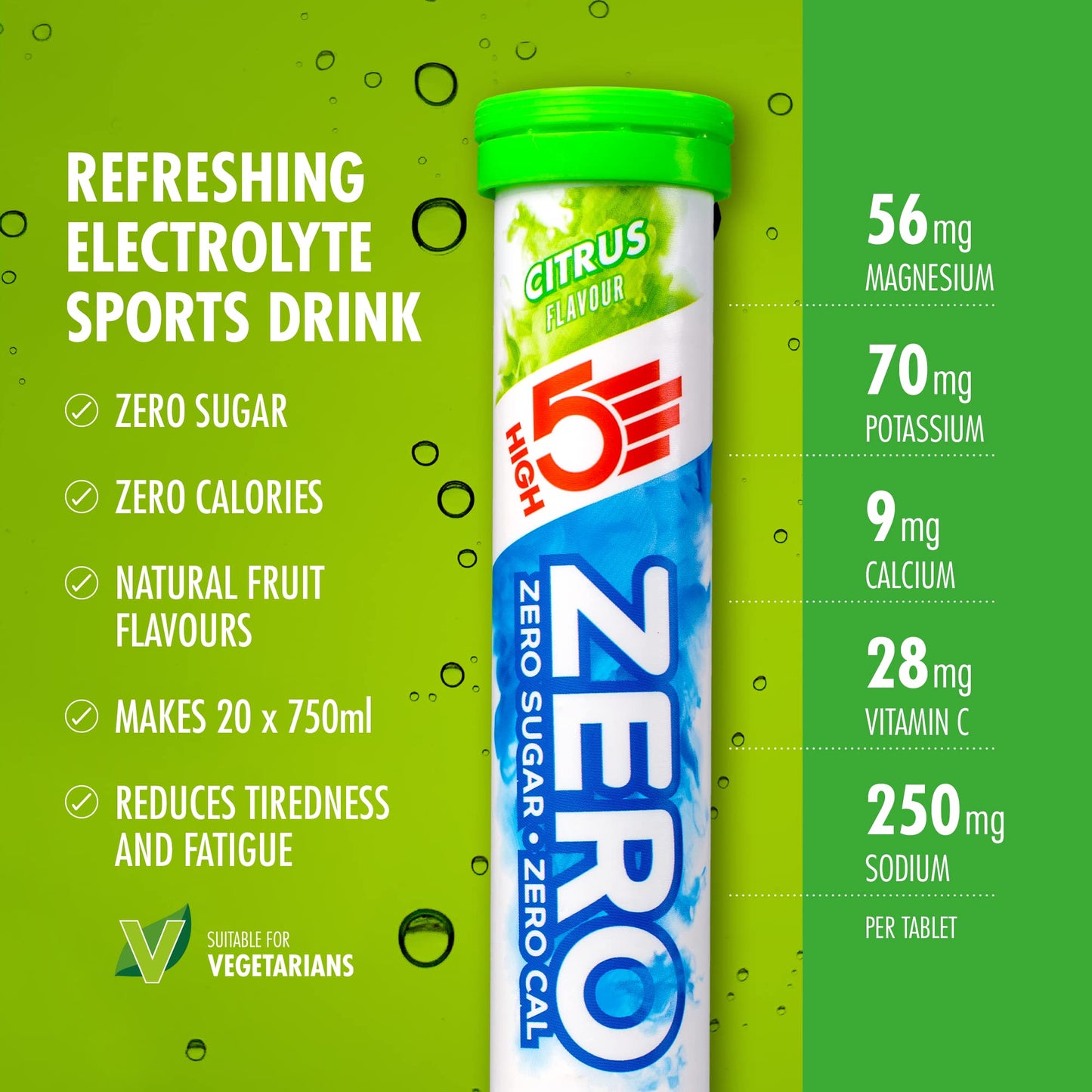 HIGH5 ZERO Electrolyte Tablet - Hydration Tablets Enhanced with Vitamin C - 0 Calories & Sugar Free - Boost Hydration, Performance & Wellness - Citrus, 160 Tablets (20x, Pack of 8)