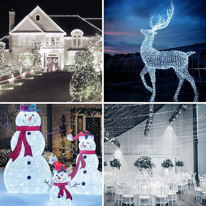 Extra-Long String Lights Outdoor Indoor, 300 LED Super Bright Christmas Lights Clear Wire, Waterproof 13 Modes Plug in Twinkle Fairy Light for Bedroom Party Wedding Garden Christmas (Cool White)