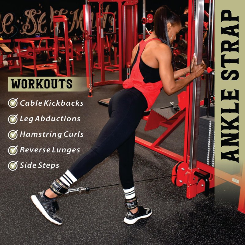 Beastpowergear Padded Ankle Strap for Cable Machine, Kickbacks, Glutes, Abs and Hip Workouts, Leg Extensions Adjustable Ankle Strap for Men Women (Camo, Pair)