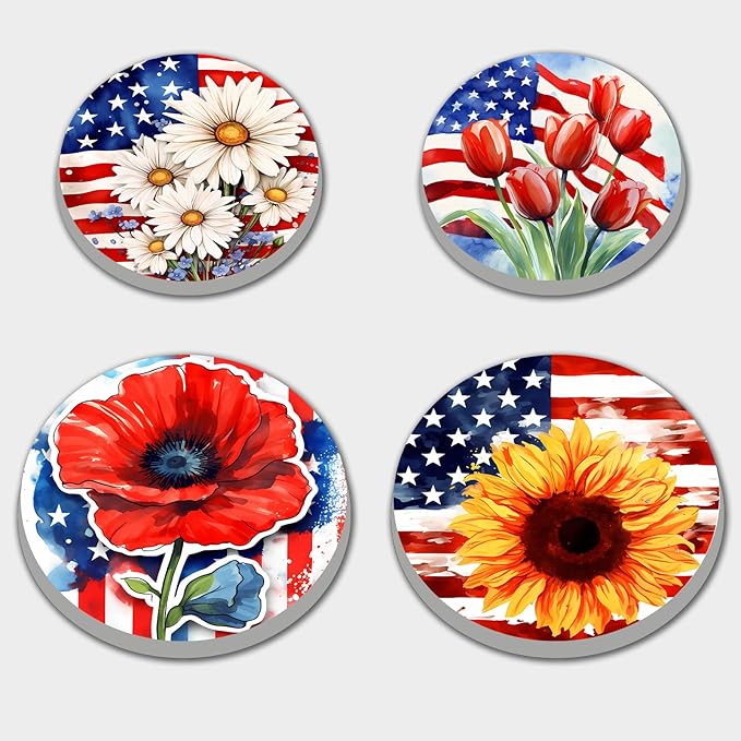 Tucocoo Flowers Electric Stove Burner Covers,4 Pcs American Flag Flowers Round Stove Burner Covers,8 Inches and 10 Inches,Gas Stove Burner Cover,Metal Cooktop Decorative,Home Decor,Kitchen Decor