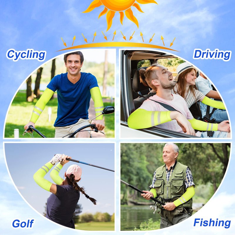 SATINIOR 6 Pairs UV Sun Protection Arm Sleeves for Men Women Reflective Cooling Compression Sleeves Golf Outdoor Sports(Fluorescent Yellow)