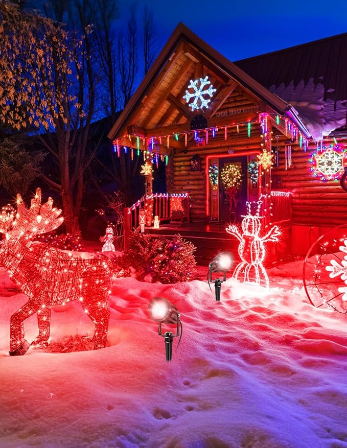 Christmas Red Landscape Lights Outdoor, 14 LED Landscape Lighting with US Plug, IP65 Waterproof Spotlights for Tree Yard Garden Pathway Halloween Decor 2 Pack