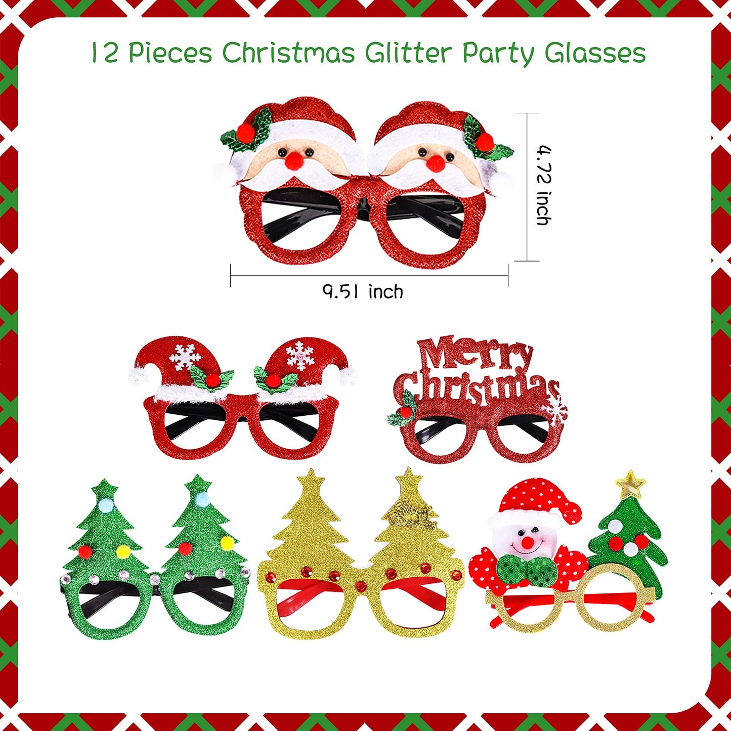 Max Fun 24 Pieces Christmas Glasses Frame and Headbands Set with 24 Cute Designs Exquisite Decoration Accessories for Christmas Parties Holiday Favors and Photo Booth