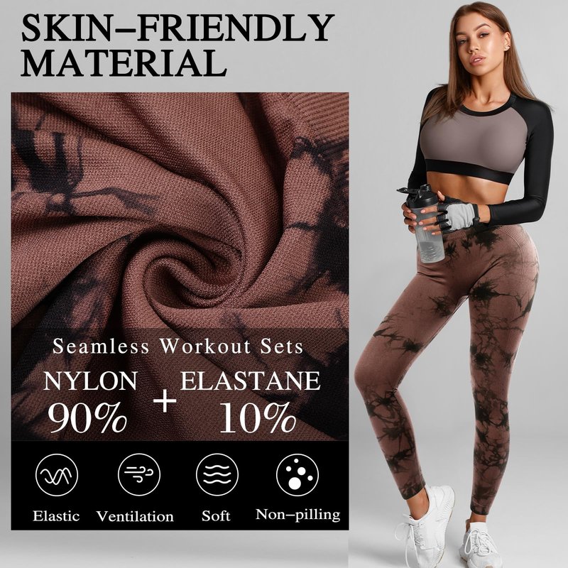 Mumucove 4 Pcs Womens Workout Leggings Tie Dye High Waisted Yoga Pants Seamless Scrunch Butt Lifting Compression Tights (Brown, Gray, Black, White,Large)