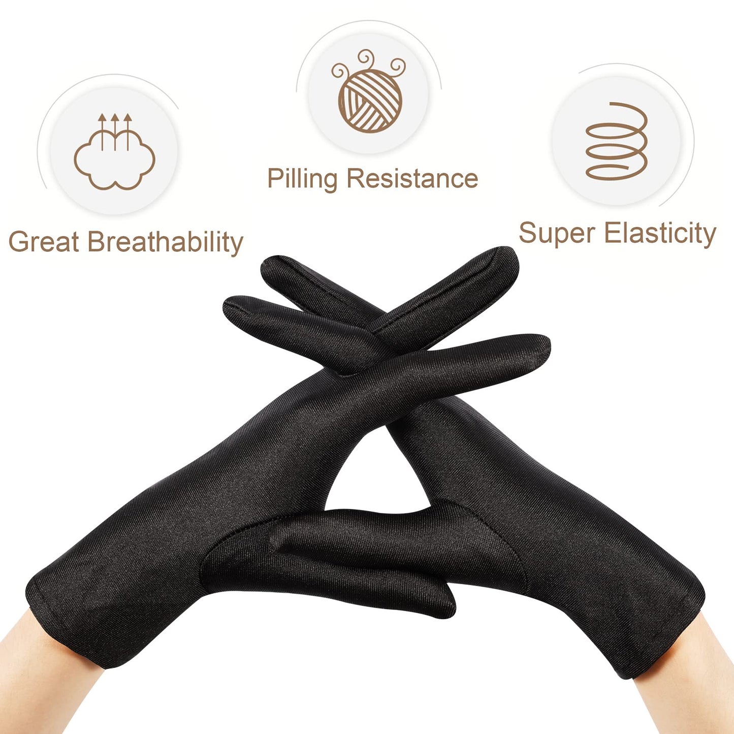 Women Formal Bridal Short Satin Banquet Party Wedding Black Opera Gloves Wrist Length for Wedding Evening Party (Black)