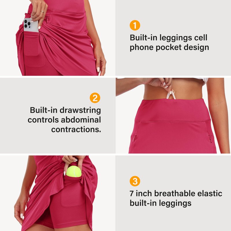 MoFiz 20" Golf Skorts Skirts for Women 4 Pockets Knee Length Tennis Skort Womens High Waist Casual Athletic Tennis Skirt Rose Red M