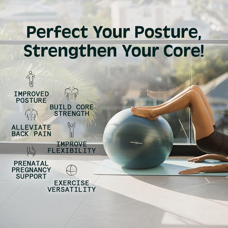 Retrospec Luna Exercise Ball - 55, 65, or 75cm Yoga Ball for Workouts, Stability, Pregnancy - Swish Balance Ball w/Pump & Base for Office & Home Gym, 65cm, Black