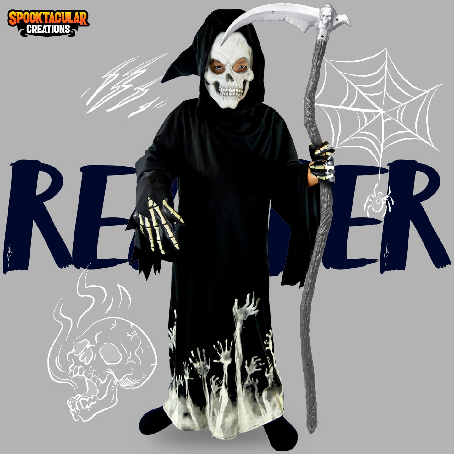 Spooktacular Creations Glow in the Dark Grim Reaper Costume for Boys, Halloween Costumes for Kids, Boys-S(5-7yr)