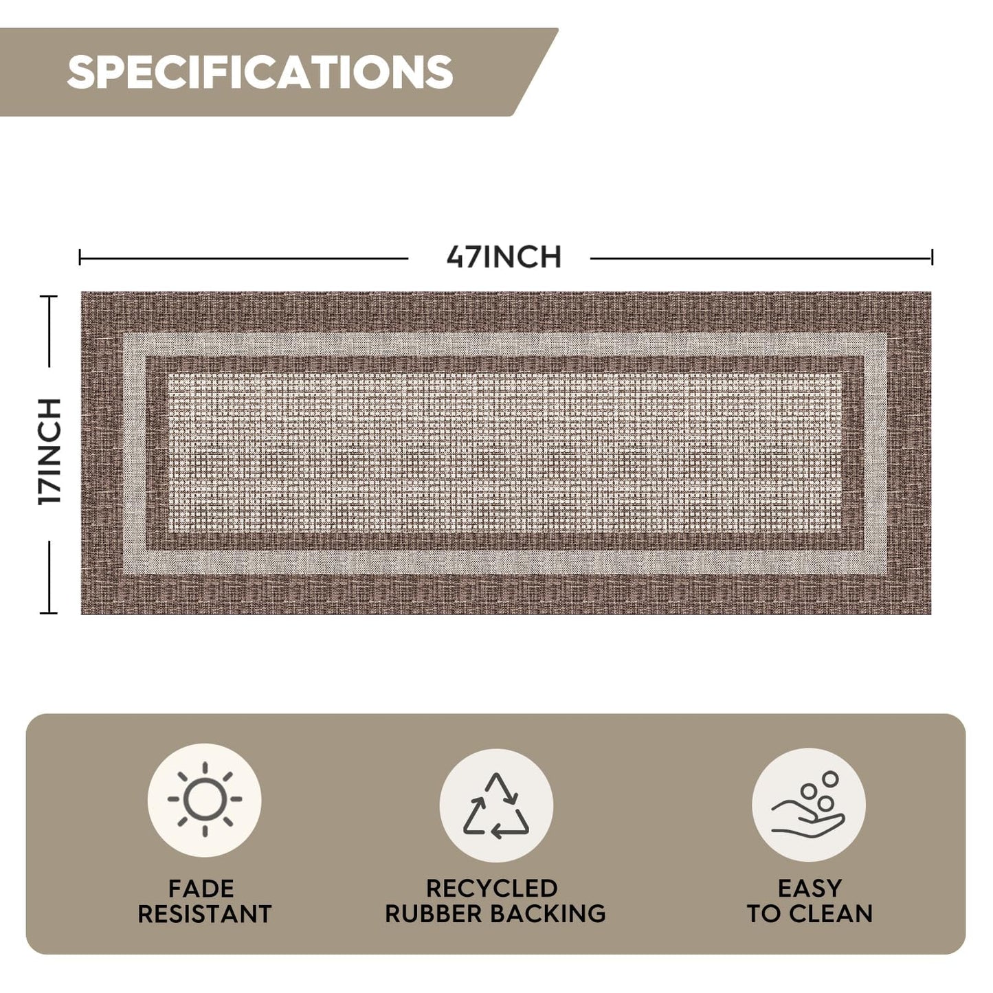 Artoid Mode Brown Rectangle Plaid Washable Doormat, Seasonal Decor Non Slip Low-Profile Absorbent Natural Rubber Back Door Mat 17x47 Inch