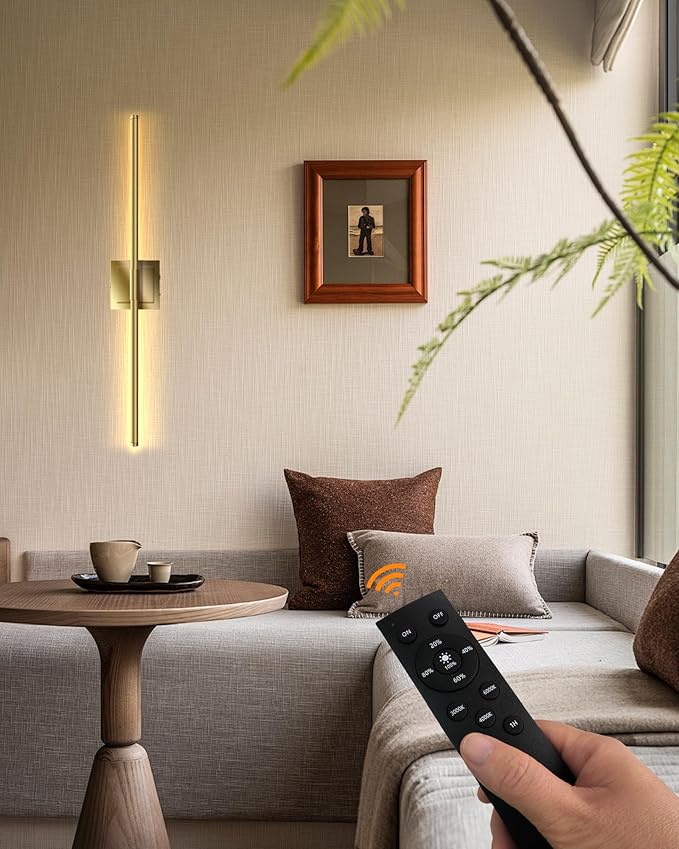 Battery Operated Wall Sconces with Remote Control, Dimmable Wall Sconces Set of Two, 3000K-6500K LED Wireless Picture Lights for Wall, Bedroom, Hallway, Living Room, 350°Rotate, 24.4 Inch(2 Pack)