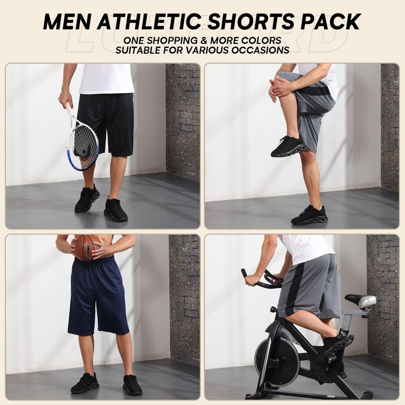 LukBerd 2 Pack Men's Long Athletic Shorts Basketball Workout Gym Shorts Below Knee Loose-Fit with Pockets XL