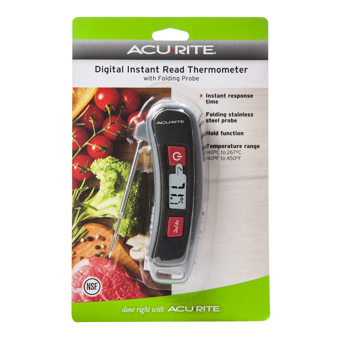 AcuRite, Multicolor Digital Instant Read Thermometer with Folding Probe, 5" L, 3.3"