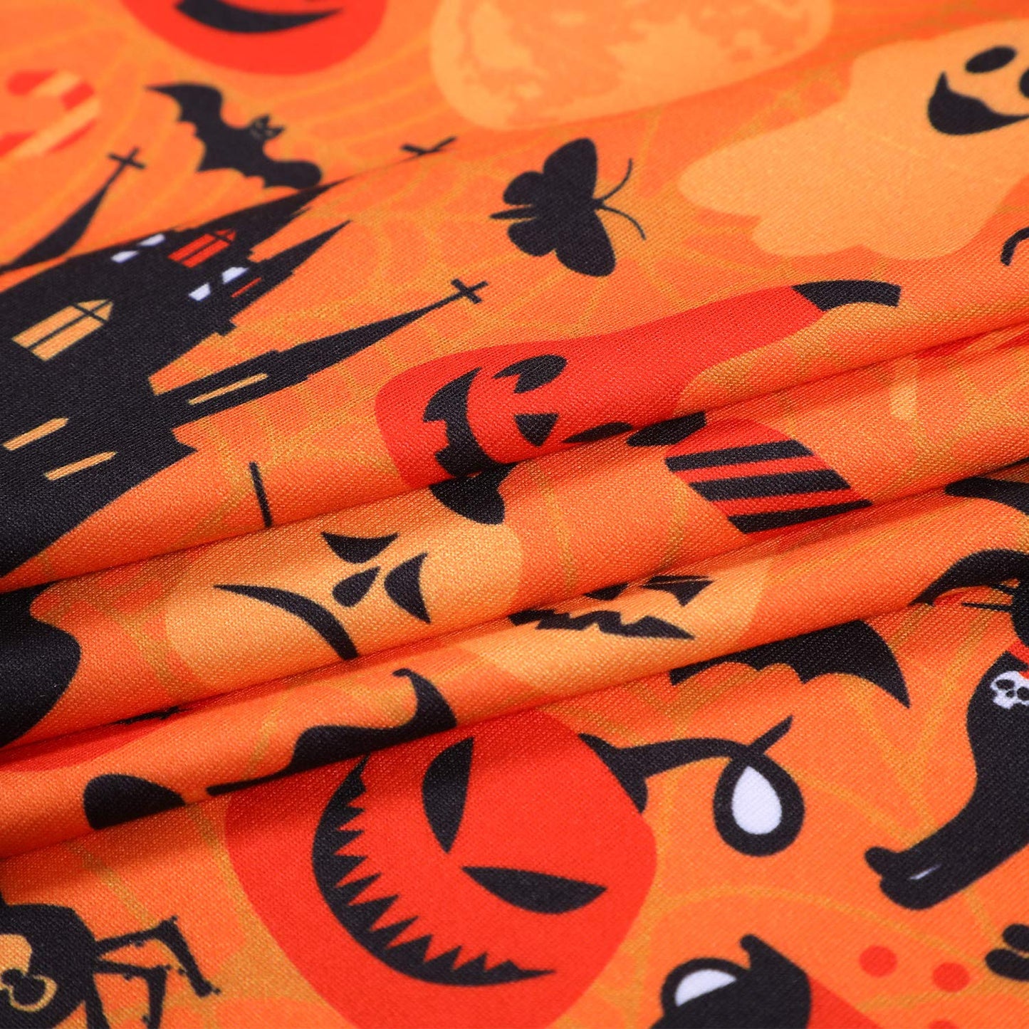 Halloween Fabric 1 Yard Ghost Pumpkin Cats Pattern Halloween Orange Printed Fabric for Sewing Quilting Apparel Crafts Home Decor Supplies (1 Piece)