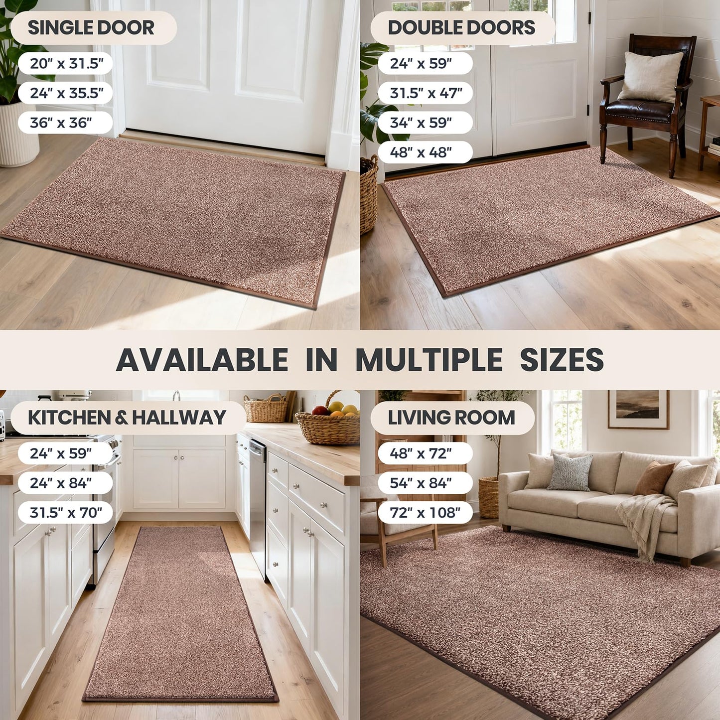 PURRUGS Dirt Trapping Door Mat 20" x 31.5", Non-Slip Machine Washable Entryway Rug, Dog Doormat, Indoor Front Door Mat, Super Absorbent Entry Rug for Muddy Shoes & Paws, Brown-Light Cream